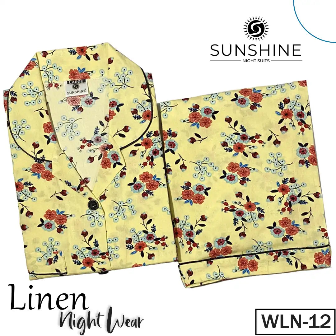 Yellow Flowers Printed Linen Nightdress – WLN-12