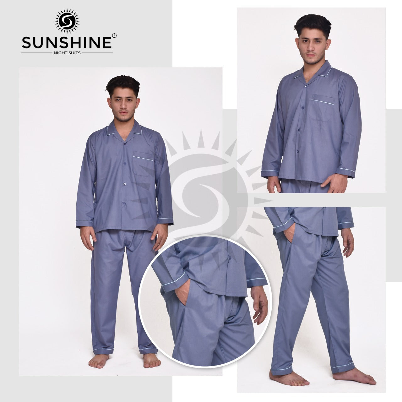 Waikawa Grey Plain Nightsuit For Men – MN-805