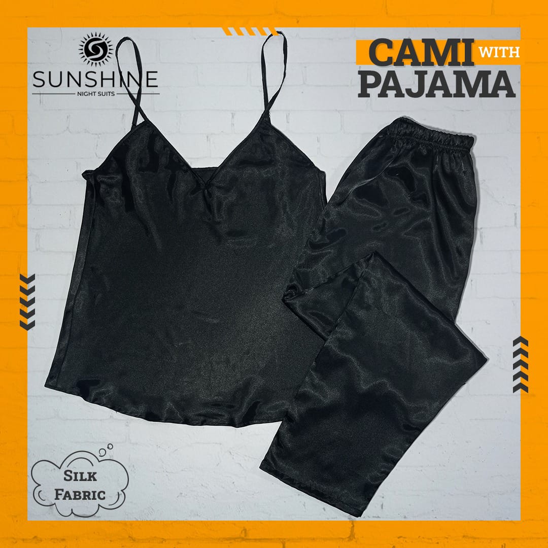 Silk Cami Pajama Set for Women | Black