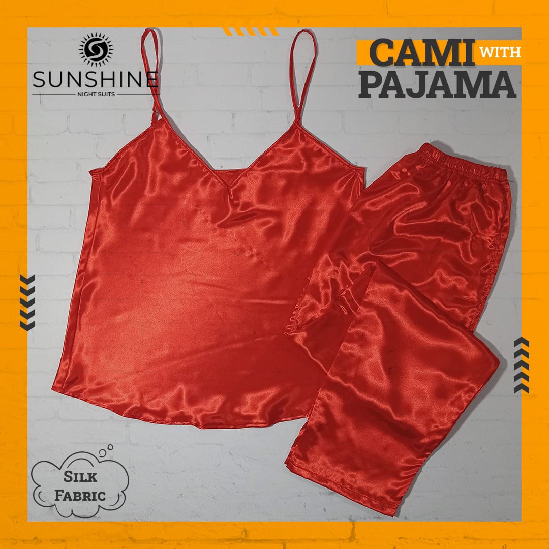 Silk Cami Pajama Set for Women | Red