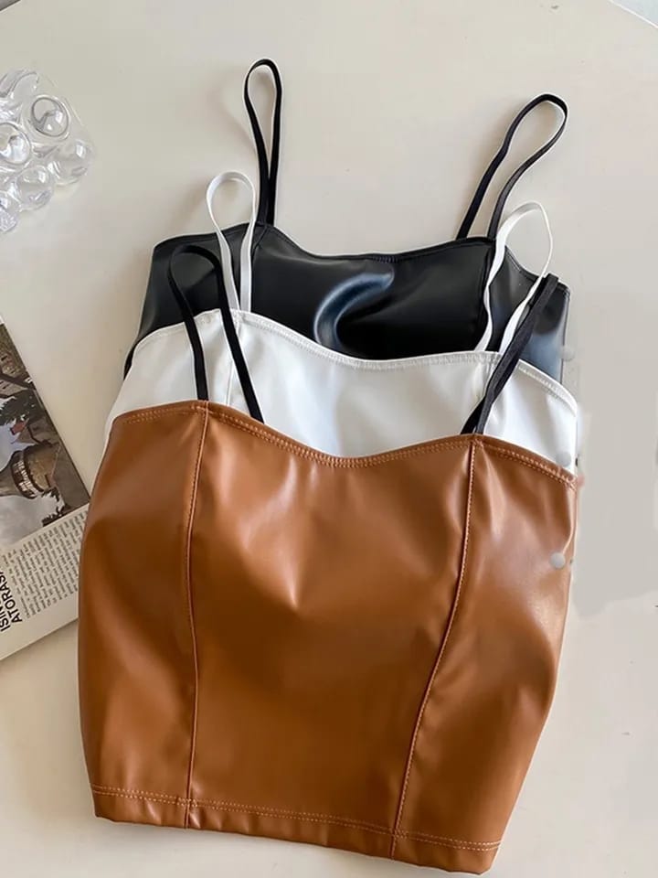 Trendy Stretchable Sweat Absorbing Leather Crop Top 222