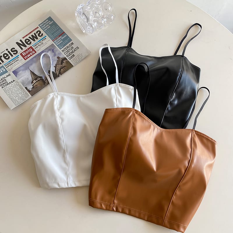 Trendy Stretchable Sweat Absorbing Leather Crop Top 222