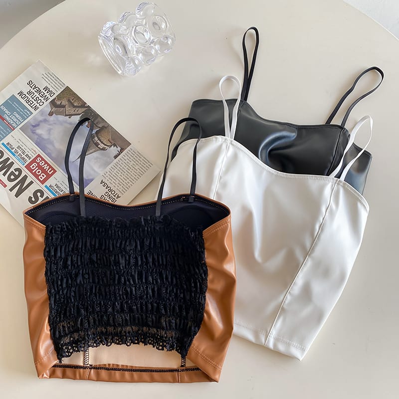 Trendy Stretchable Sweat Absorbing Leather Crop Top 222