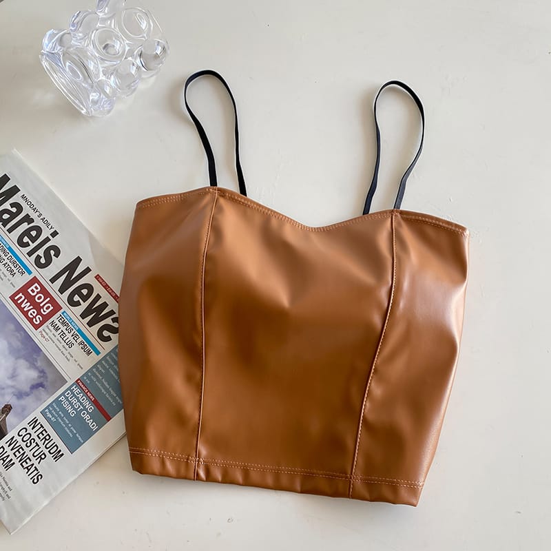 Trendy Stretchable Sweat Absorbing Leather Crop Top 222