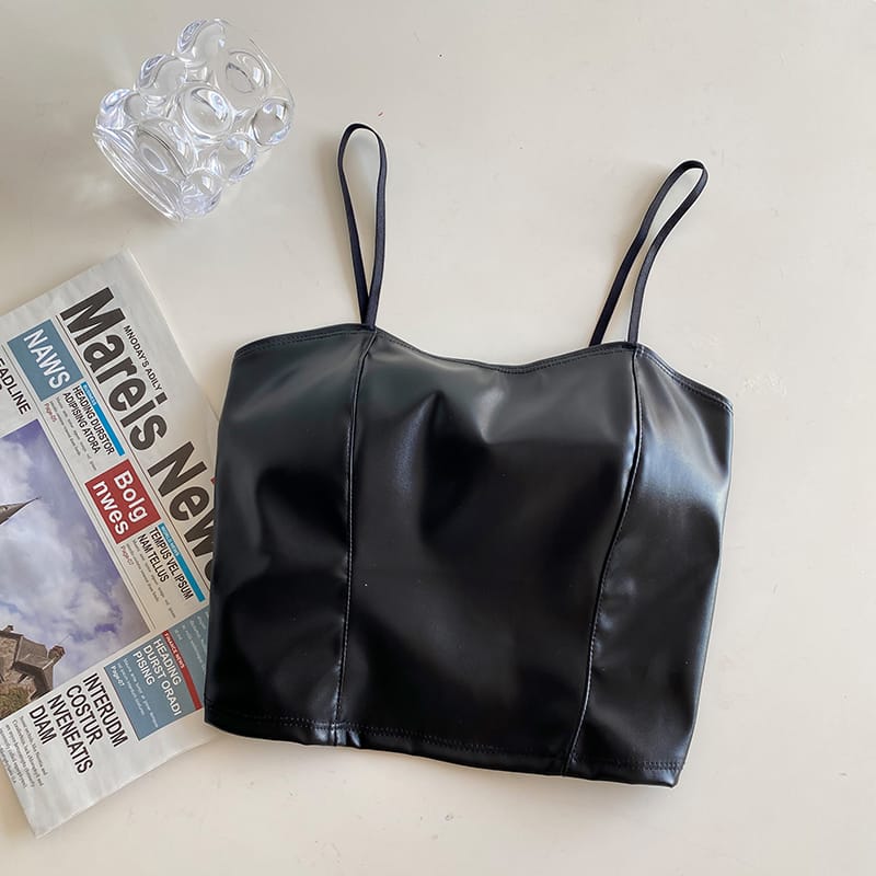 Trendy Stretchable Sweat Absorbing Leather Crop Top 222