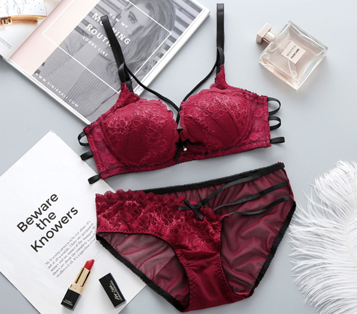 Push Up Padded Lace Bra And Panty Set Back Closure Seamless Lingerie Set 1801