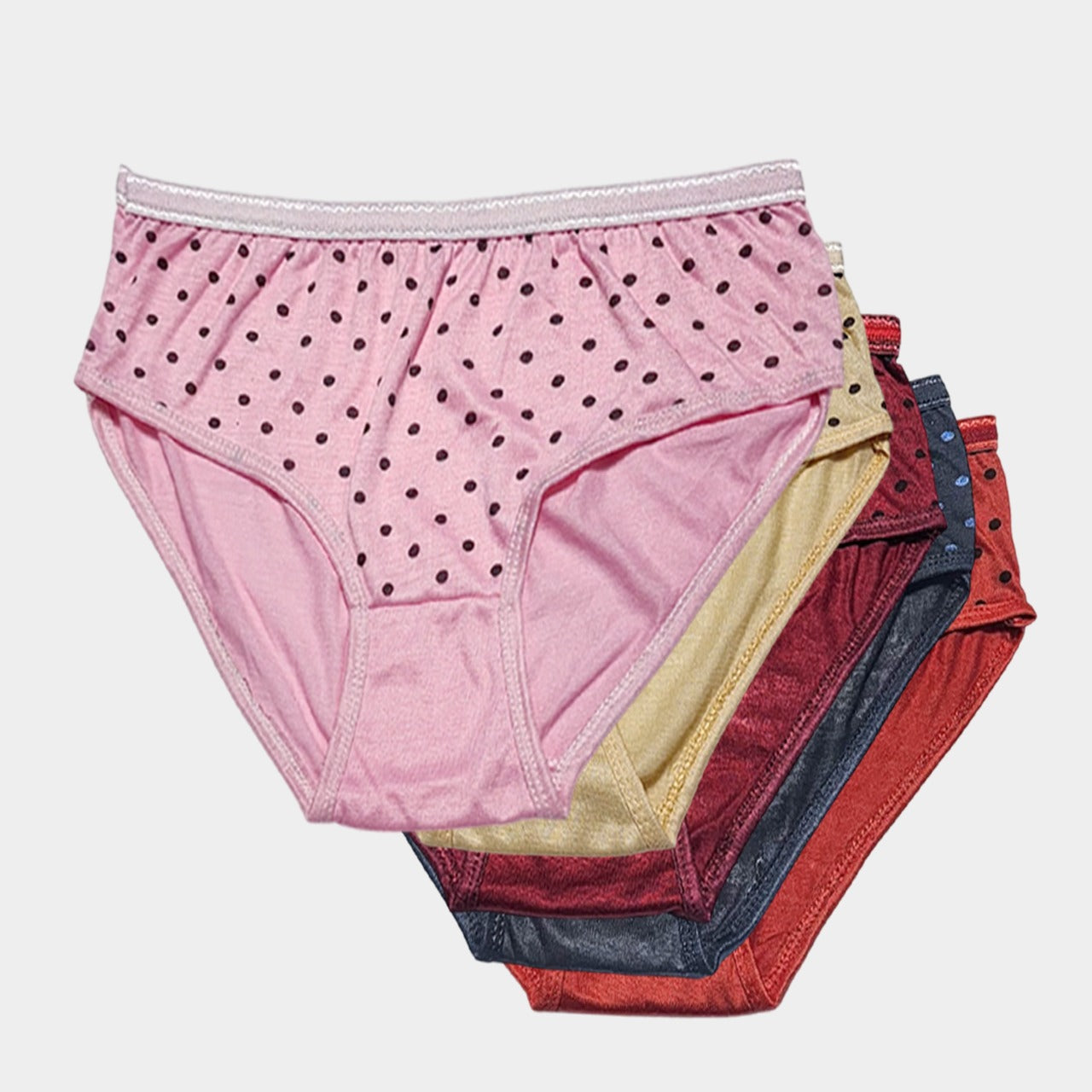 Budget Pack Of 5 Comfortable Polka Dotted Cotton Brief Women Seamless Underwear Panties 3201