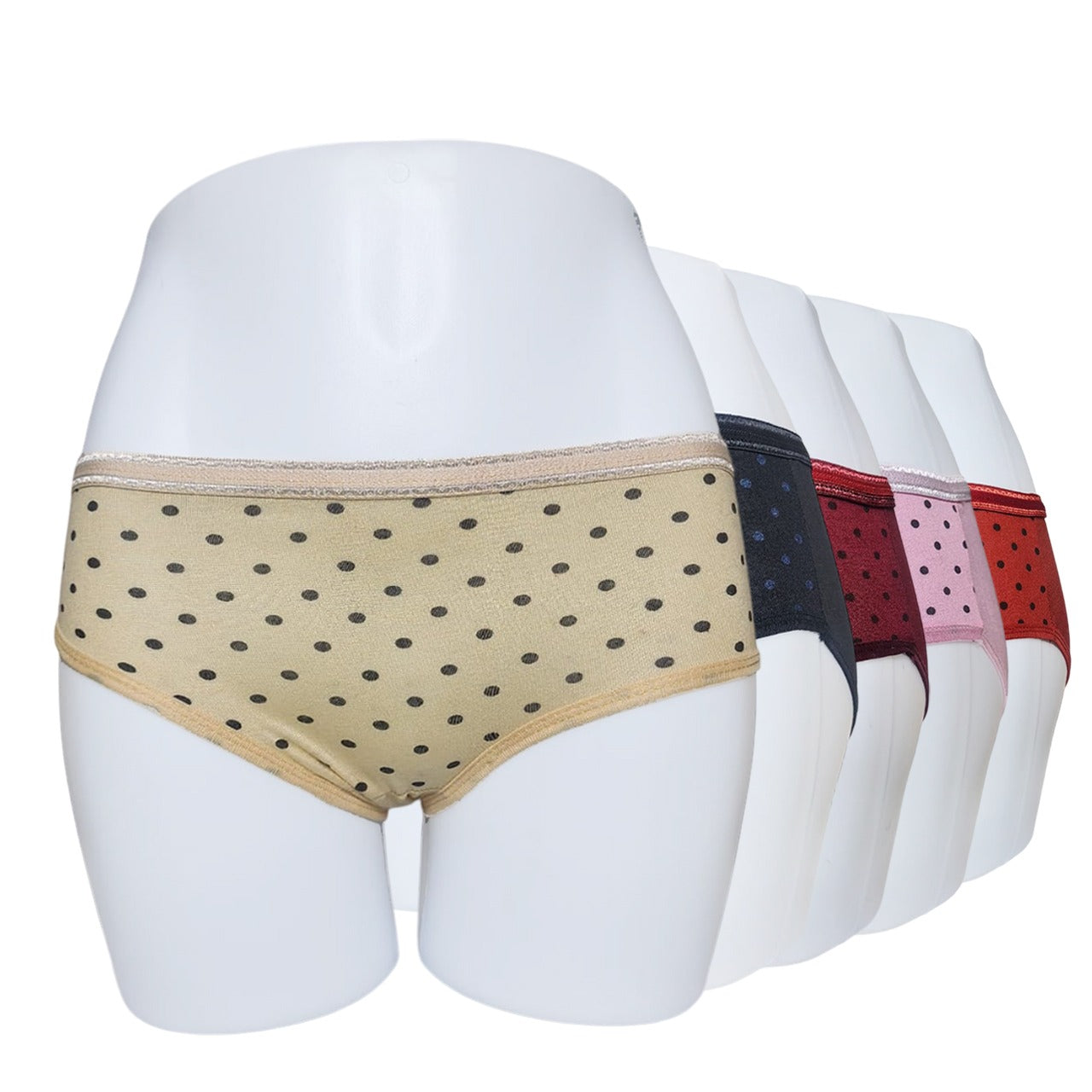 Budget Pack Of 5 Comfortable Polka Dotted Cotton Brief Women Seamless Underwear Panties 3201