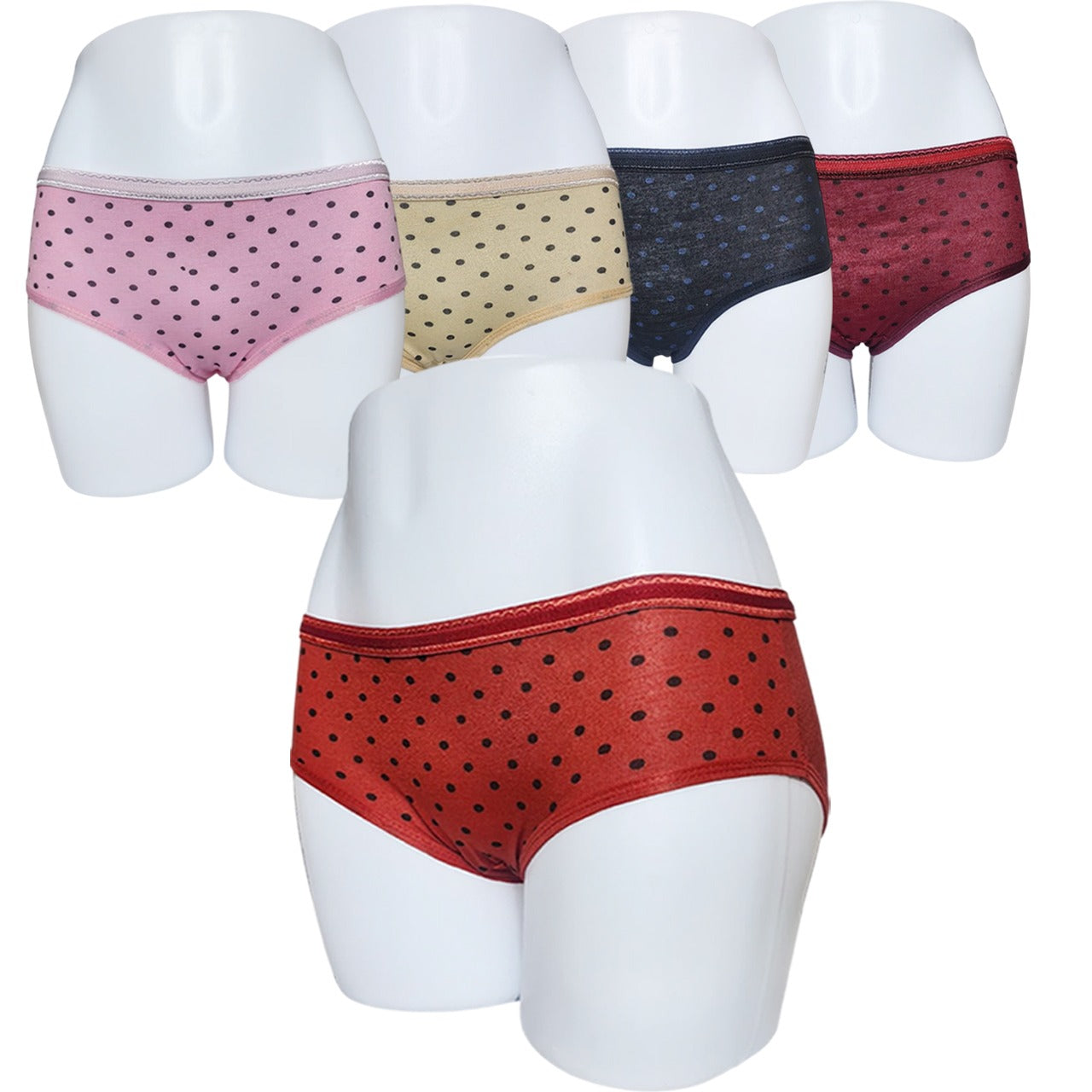 Budget Pack Of 5 Comfortable Polka Dotted Cotton Brief Women Seamless Underwear Panties 3201