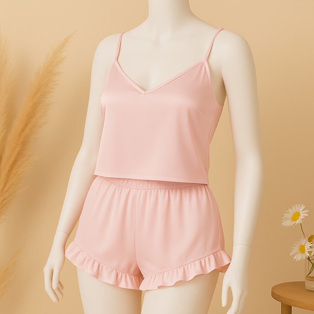 2 pcs silk Cami Sets Charming Style Short Non Padded Inner and Short Nighty 2409