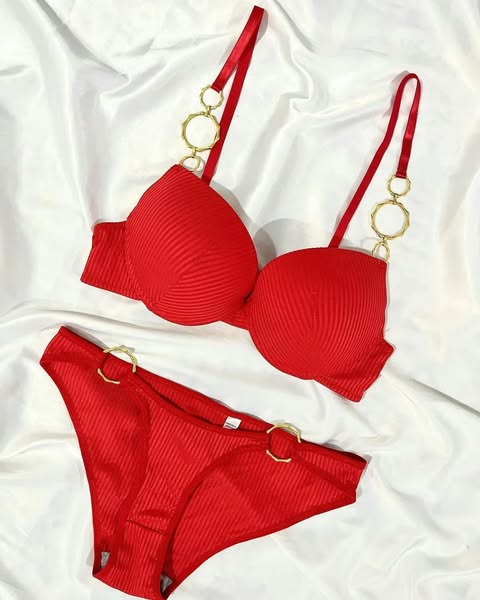 New High Quality Sexy Metal Rings Straps With Adjustable Straps Back Closure Push-Up Bra & Panty Set 196