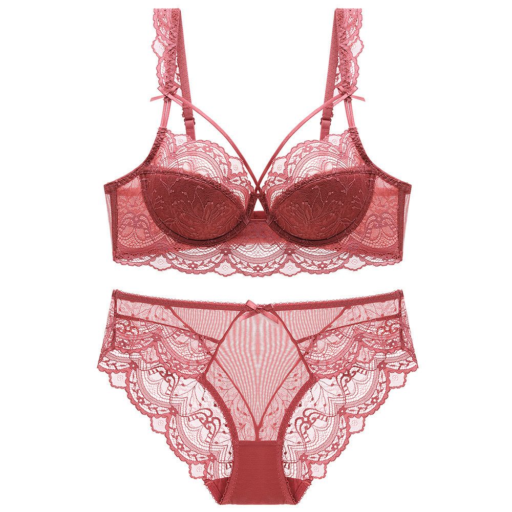 High Quality Thin Half Cup Lace Wired Half Cup Adjustable Straps Back Closure Bridal Light Padded Bra Panty Set