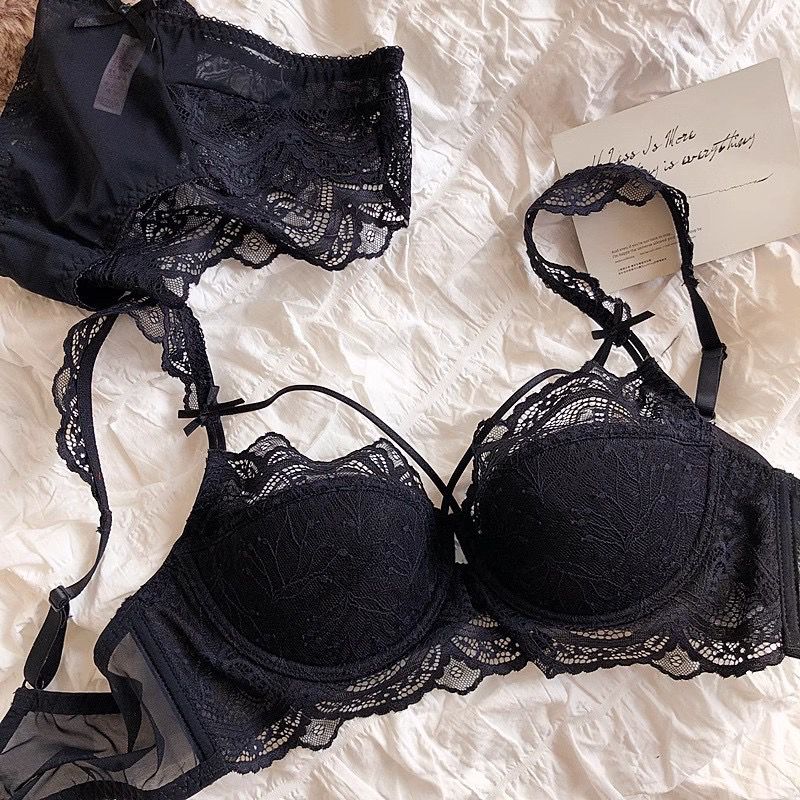 High Quality Thin Half Cup Lace Wired Half Cup Adjustable Straps Back Closure Bridal Light Padded Bra Panty Set