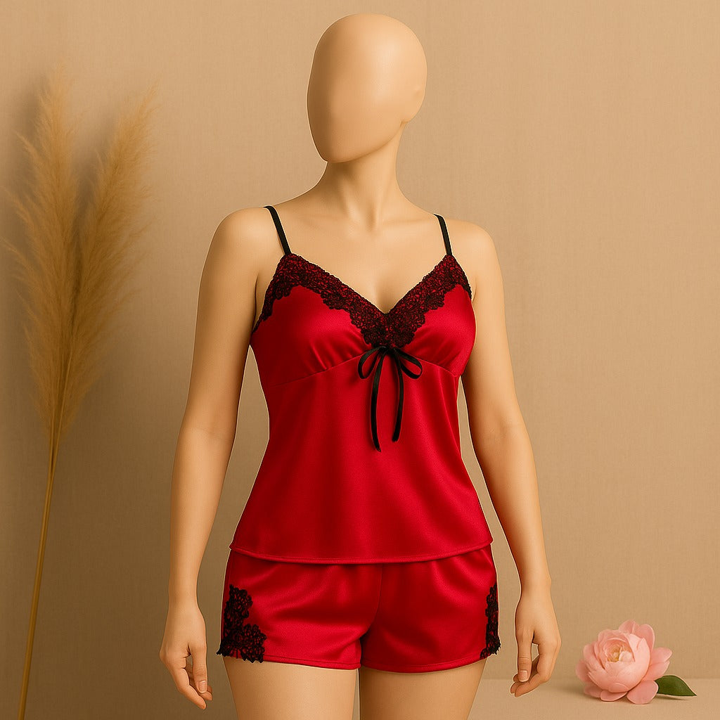 2 pcs silk Charming Style Short Non Padded Inner and Short Nighty 4028