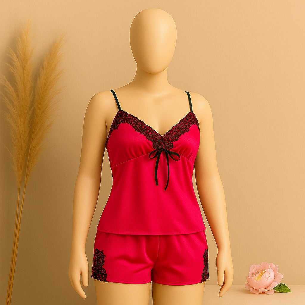 2 pcs silk Charming Style Short Non Padded Inner and Short Nighty 4028