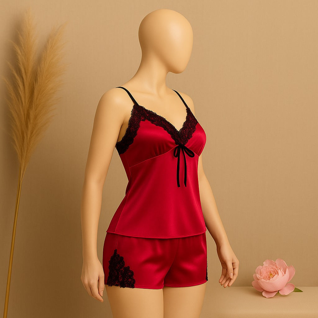 2 pcs silk Charming Style Short Non Padded Inner and Short Nighty 4028