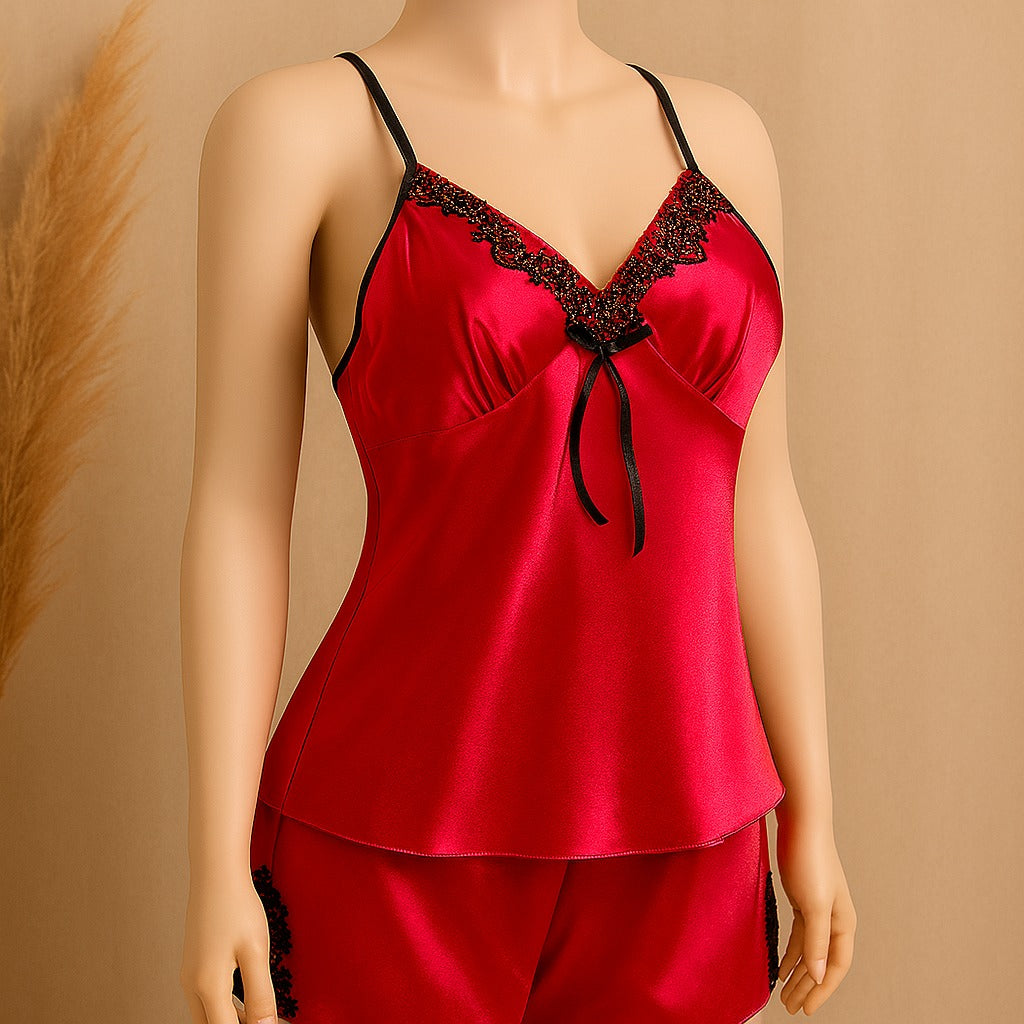 2 pcs silk Charming Style Short Non Padded Inner and Short Nighty 4028