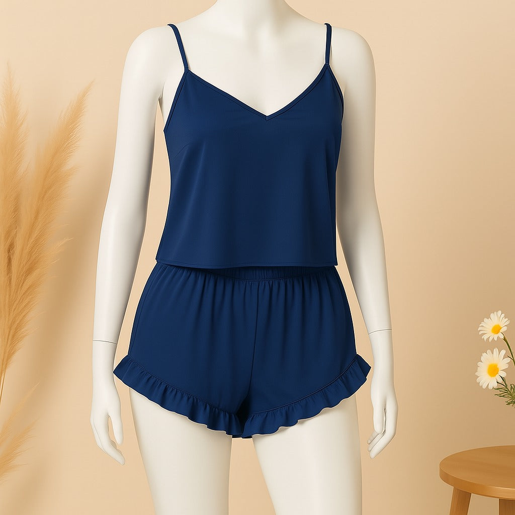 2 pcs silk Cami Sets Charming Style Short Non Padded Inner and Short Nighty 2409