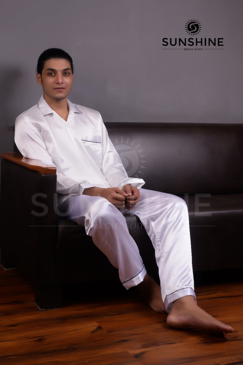 White Silk Nightdress For Men