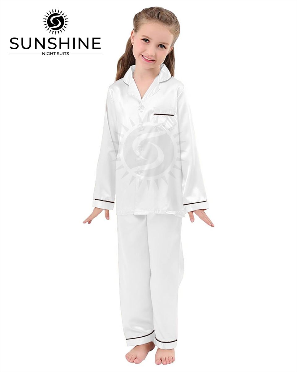 White Silk Pajamas Set For Girls