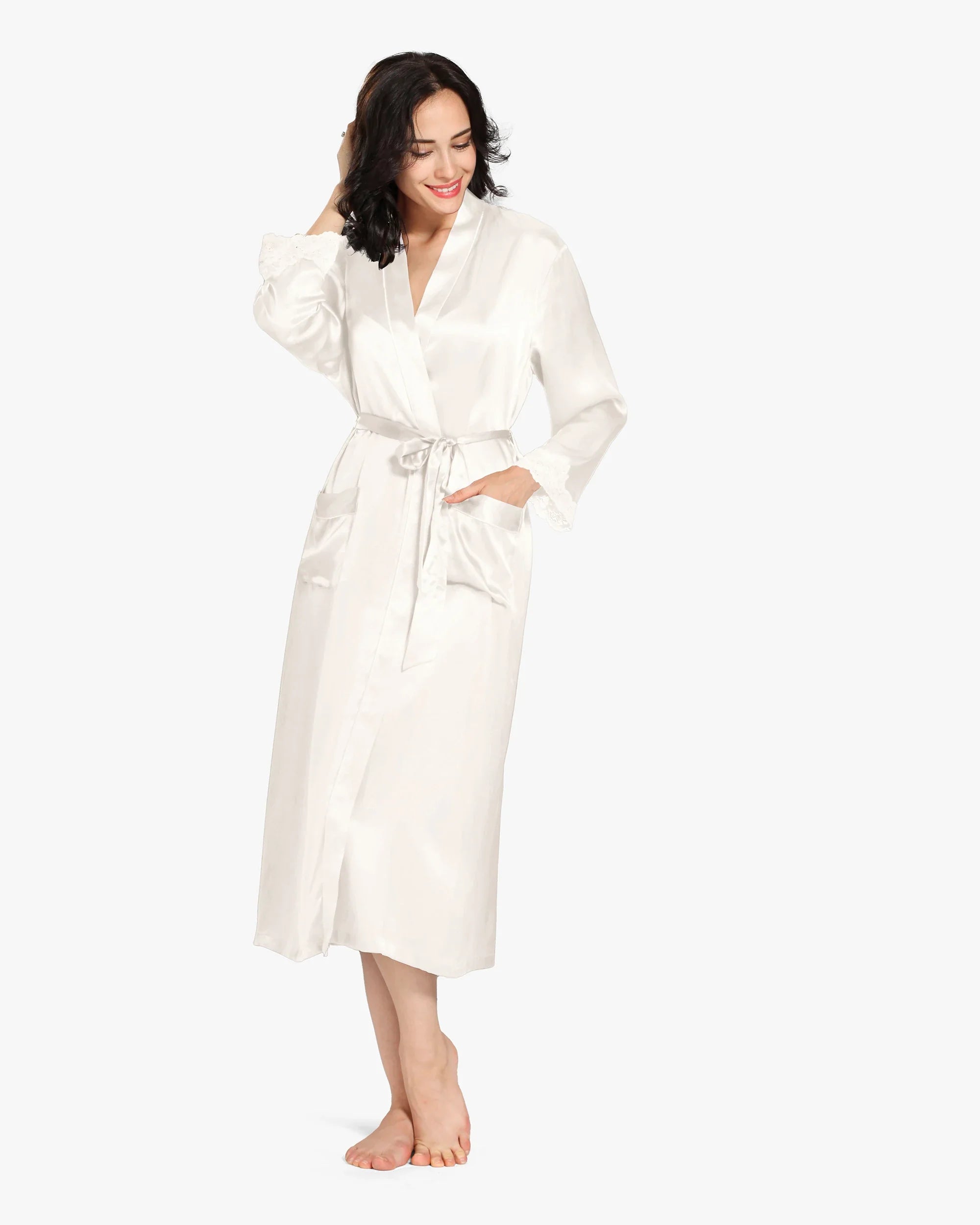 Luxurious Silk Camisole & Gown Sets White