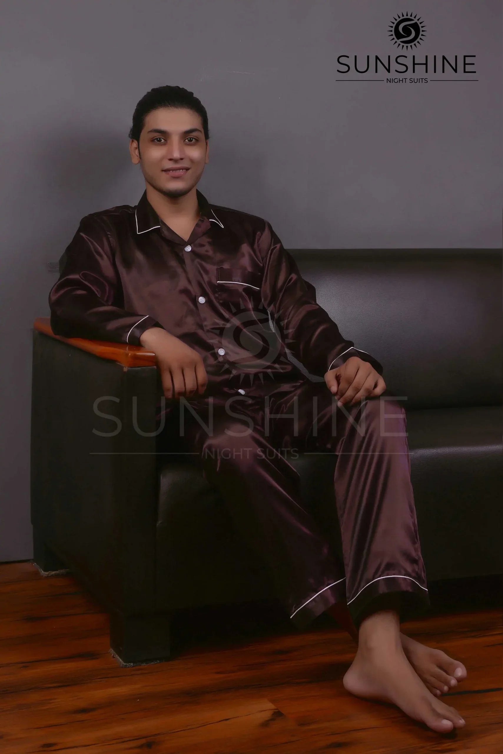 Brown Silk Nightdress For Men