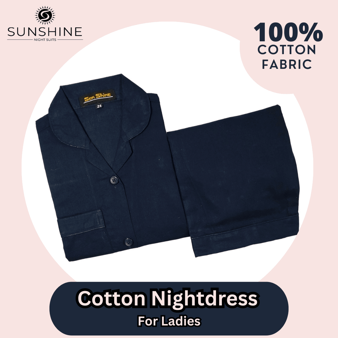 Navy Blue Plain Cotton Nightdress Ladies