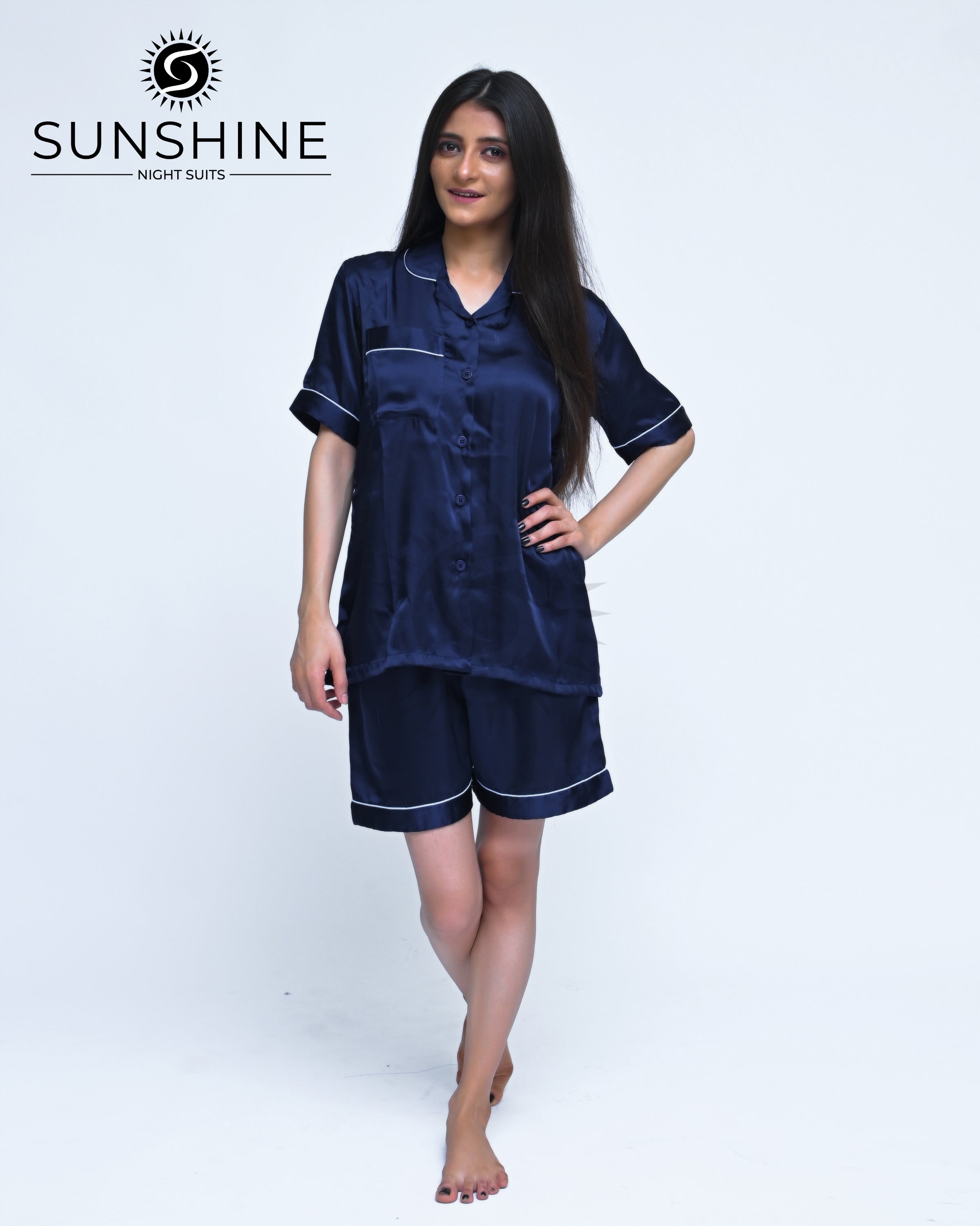 Navy Blue Shamoz Silk Nightdress for Women