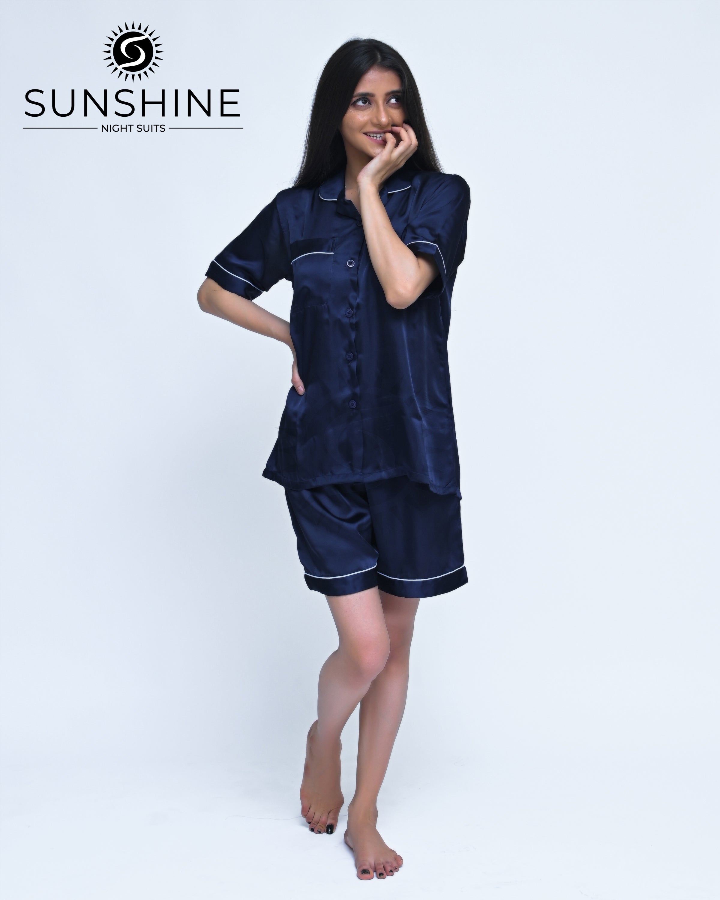 Navy Blue Shamoz Silk Nightdress for Women