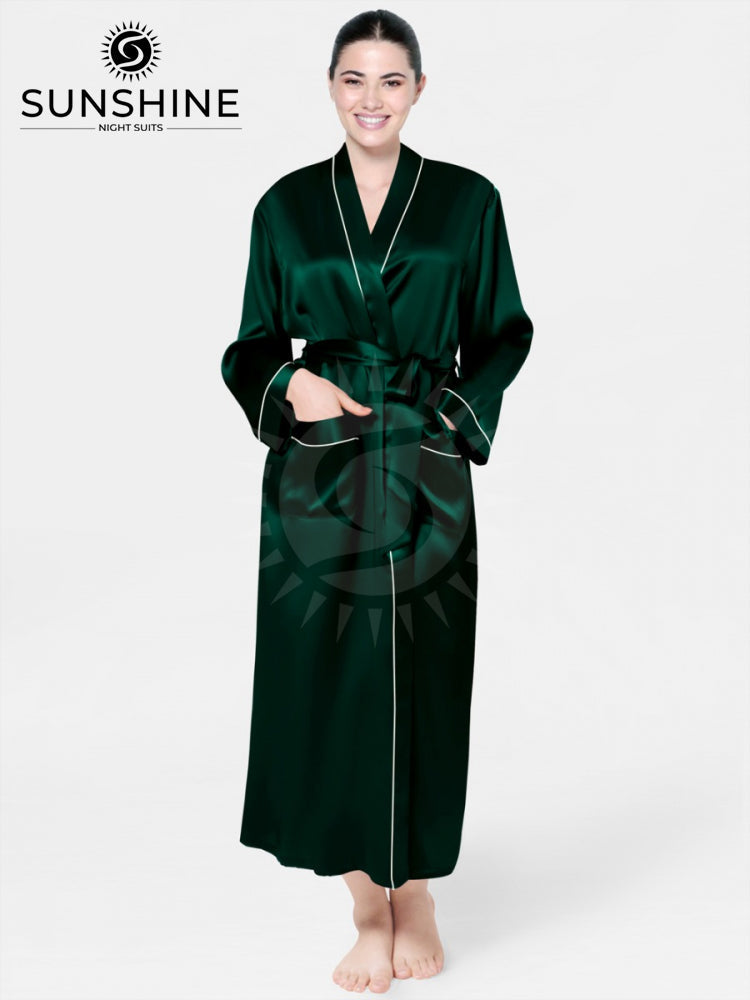 Long Mulberry Silk Robe Dark Green