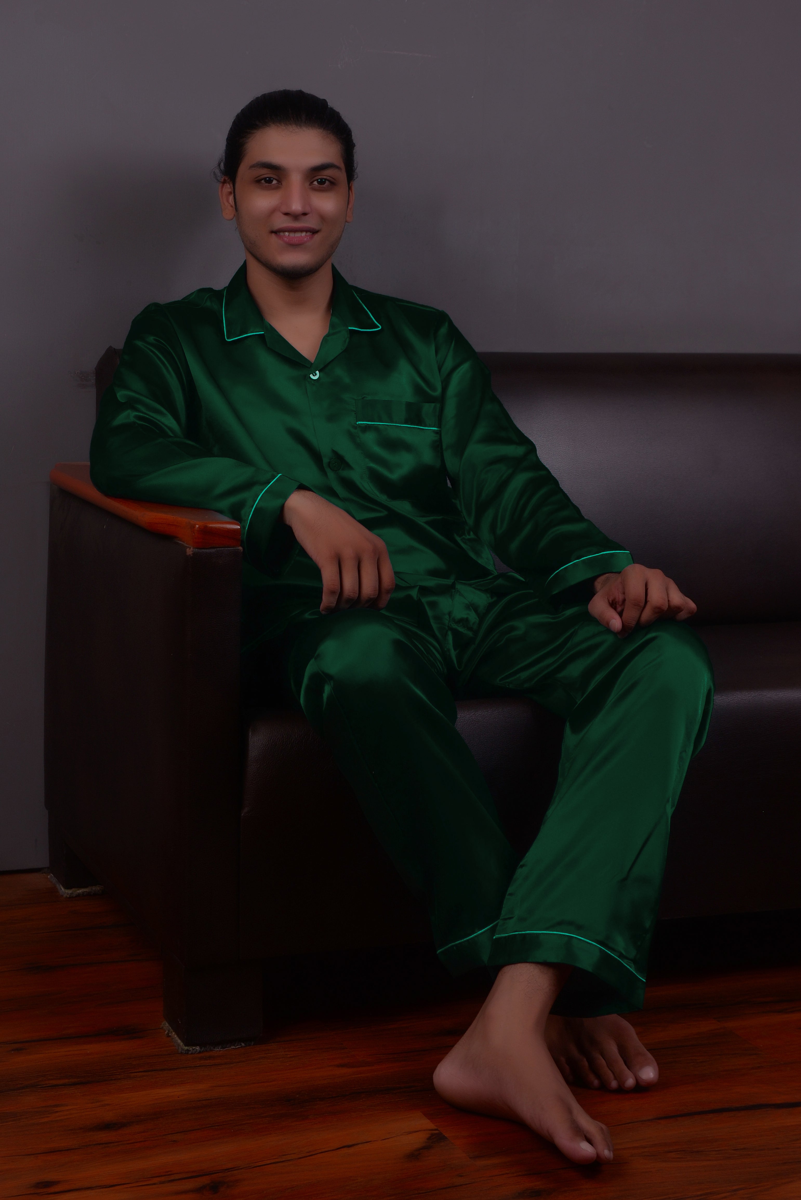 Dark Green Silk Couple Nightwear Set – Luxurious & Romantic